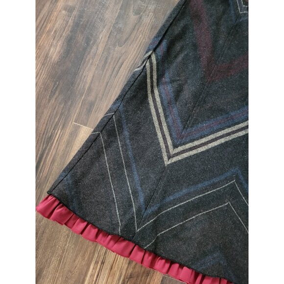 Vtg Field Manor Dark Multicolor Wool Blend Ruffle Hem Cottage Midi Skirt 14 - Picture 2 of 6